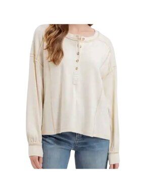 Blu Pepper Size Medium Beige Long Sleeve Top Boho Casual